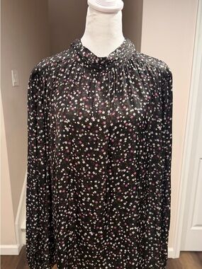 LOFT NWOT Black Floral High-Neck Blouse
